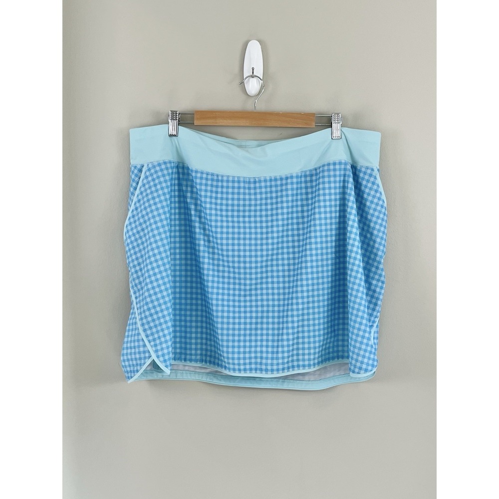 Lands' End Plus Size 22 Swim Skirt Skort Pockets‎ Blue Gingham Active Beach